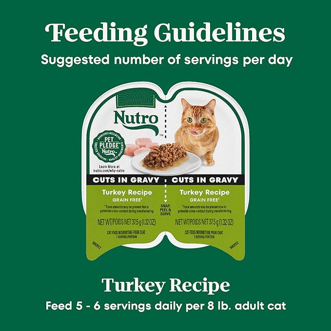 Nutro Perfect Portions Wet Cat Food Cuts in Gravy Turkey Recipe, Cat Food Wet Recipe, 2.64 oz. Twin-Pack Trays (24 Count)