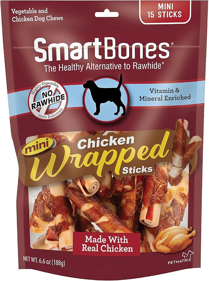 SmartBones Chicken-Wrapped Sticks, Treat Your Dog to a Rawhide-Free Chew Made with Real Chicken and Vegetables 6.6 Ounce (pack of 24)