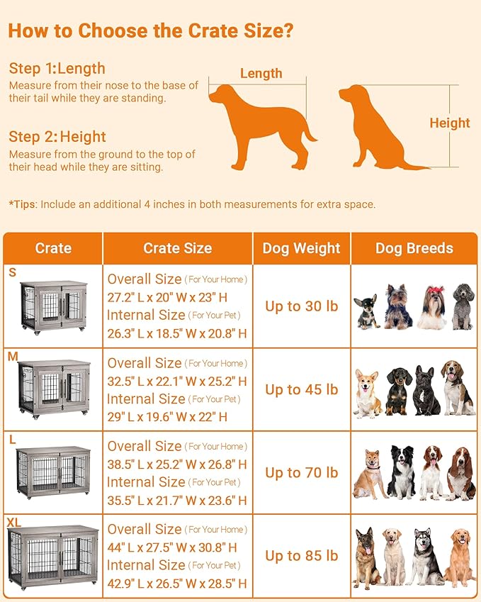 YaFiti Dog Crate Furniture with Cushion Set of 2, Wooden Dog Kennel Indoor with Double Doors, Dog Cage with Wheels, Dog House Side End Table for Small Dogs up to 30 lb, 27.2" L, Grey