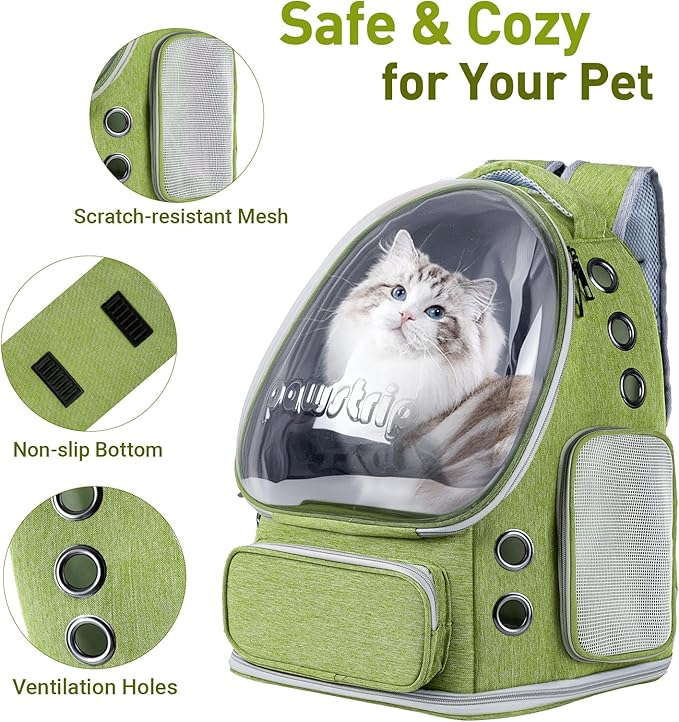 Cat Backpack Carrier with Large Space Bubble Window, Airline Approved Breathable Pet Carrier for Small Dogs Cats up to 15lbs, Foldable for Travel Hiking & Outdoor Use