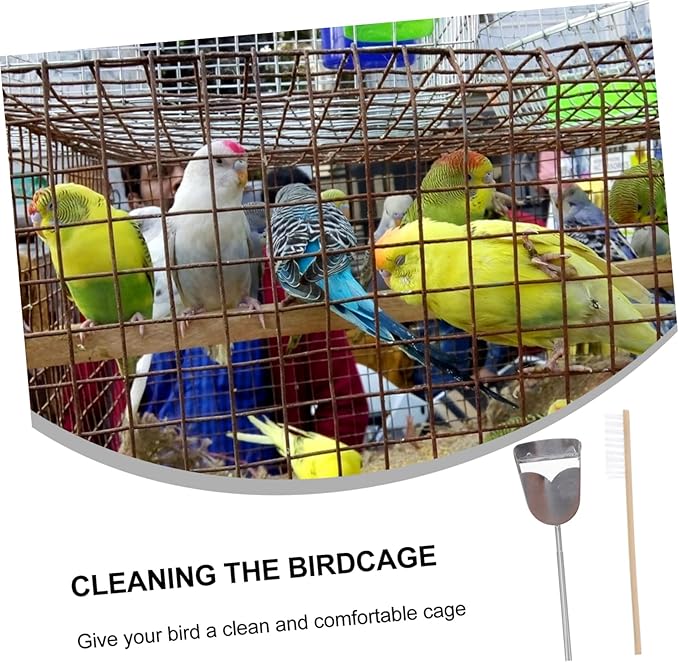 Abaodam 2pcs Bird Cage Cleaning Tools Set Includes Shovel and Brush for Parrots and Pets Convenient Long Handle Design for Easy Cleaning of Bird Habitats