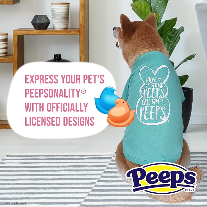Peeps for Pets Call My Peeps Dog T Shirt | Teal Blue Dog Shirt- Officially Licensed Peeps for Pets Pet Dog Clothing, Size Large | Dog Apparel and Accessories, Dog Shirt for Large Dogs