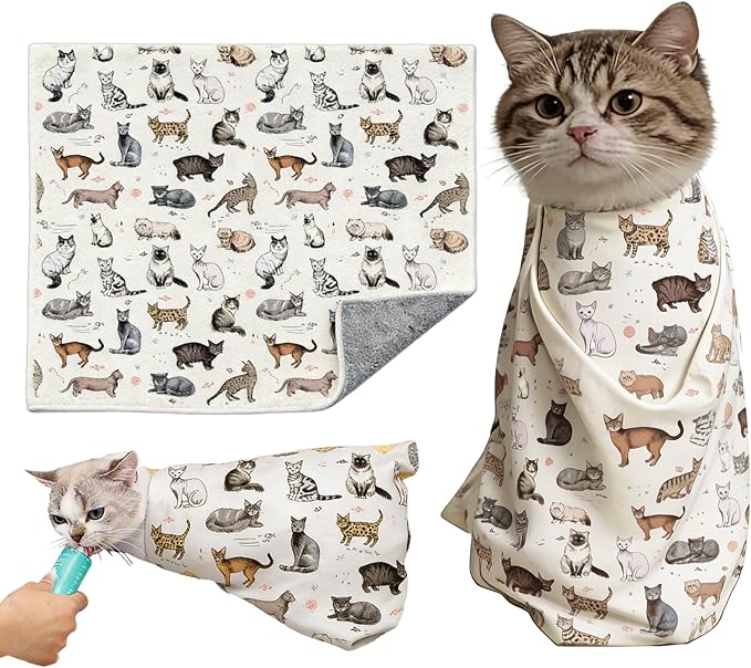 Cat Grooming Wrap for Cutting Nails, 27.6" Cat Swaddle for Medicine, Nail Clipping, Teeth Brushing, Ear Cleaning