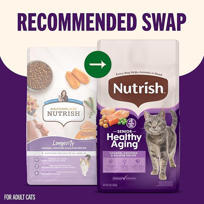Nutrish Senior Healthy Aging Dry Cat Food, Chicken, Chickpea and Salmon, 3 lb. Bag (Rachael Ray)