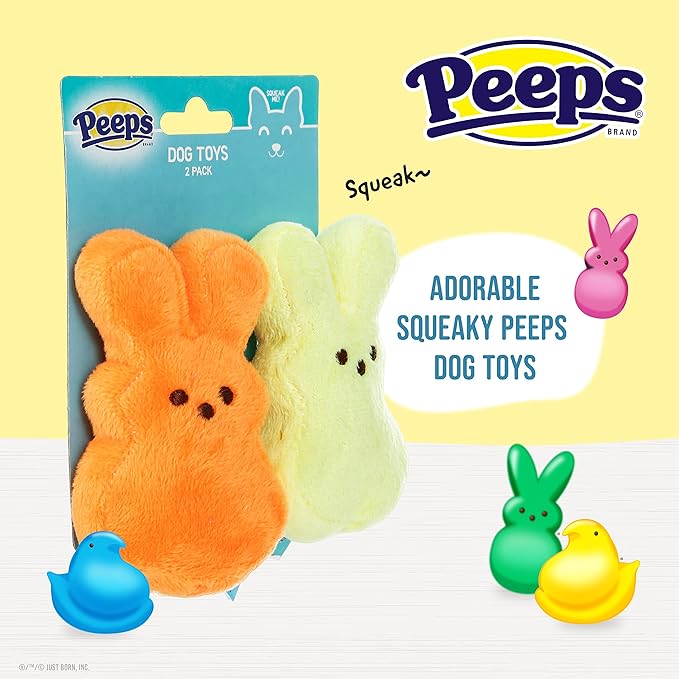Peeps for Pets Yellow & Orange Plush Dress-Up Bunny Squeaky Dog Toys, 4inch | Small Toy Set from Marshmallow Candies Brand Stuffed Animal Toys (FF20250), and Orange, 4 Inch - 2 Count