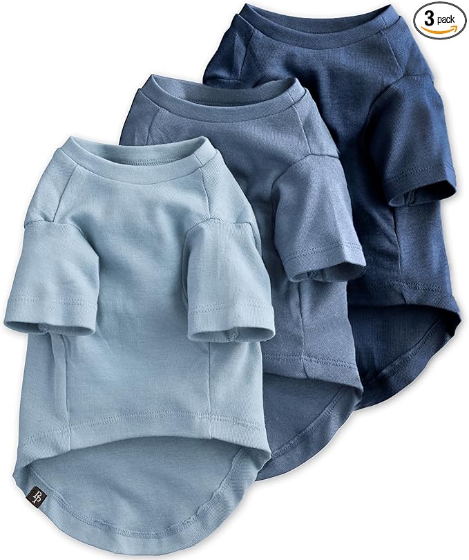 Pet Passion Toby II - The Perfect Tee, 3 Pack Short Sleeve Pet T-Shirt 100% Organic Cotton Tees Clothes for Small, Medium, Large Dogs, Navy Ombre, Medium (20-45 lbs)