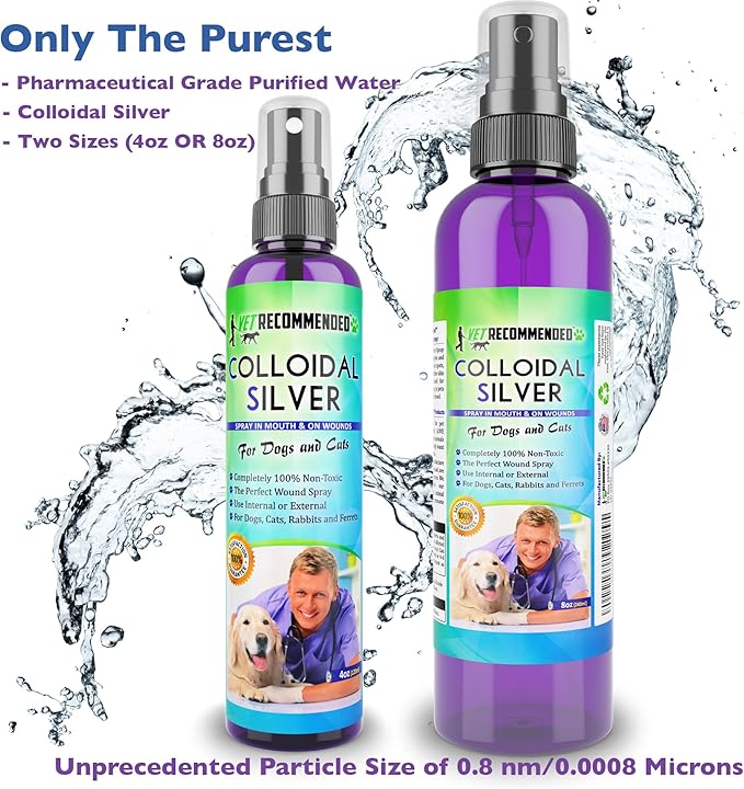 Vet Recommended Colloidal Silver for Dogs and Cats, Colloidal Silver Spray that Works as Natural Hot Spot Solution for Dogs - Made in USA (8oz/240ml)
