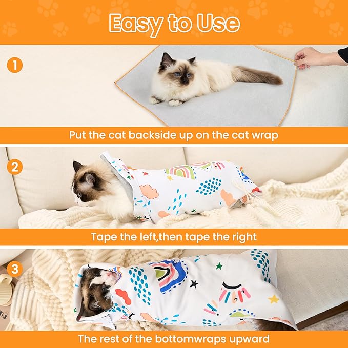 27.6'' Cat Grooming Wrap for Cutting Nails Self-Adhesive Soft Polyester Fabric Swaddle Wrap for Cats Anti-Scratch Anti-Escape Restraint for Nail Clipping Pet Cleaning and Beauty (Versatile Cat,XL)