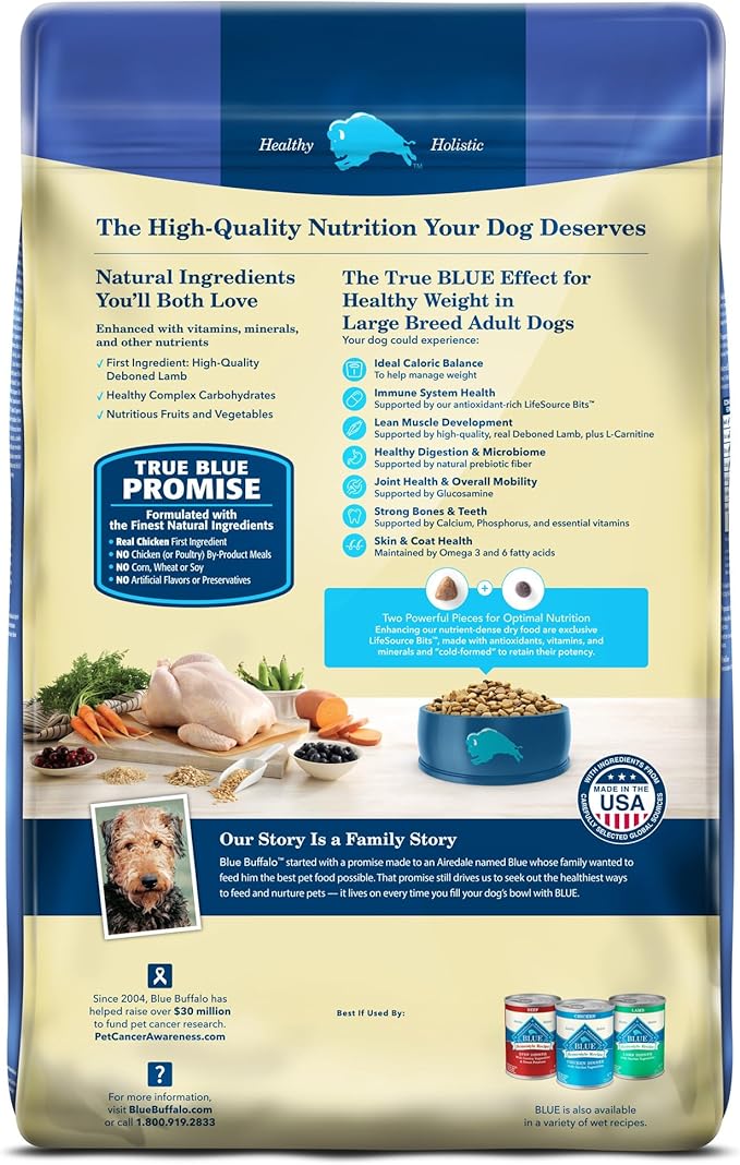 Blue Buffalo Life Protection Formula Healthy Weight Large Breed Adult Dry Dog Food for Weight Control, Made with Natural Ingredients, Chicken & Brown Rice Recipe, 34-lb Bag