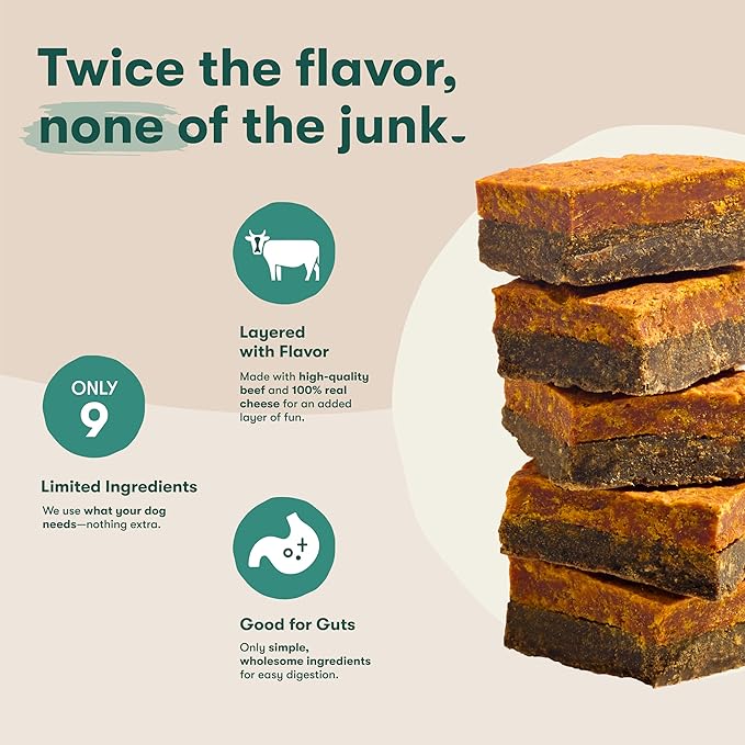 Jinx Beef & Cheese Layers Jerky Dog Treats - Crunchy, All Natural Dog Jerky Treats with Grass-Fed Beef & Cheese - Pet Products for All Dogs (Puppies, Adults & Seniors) - 5oz