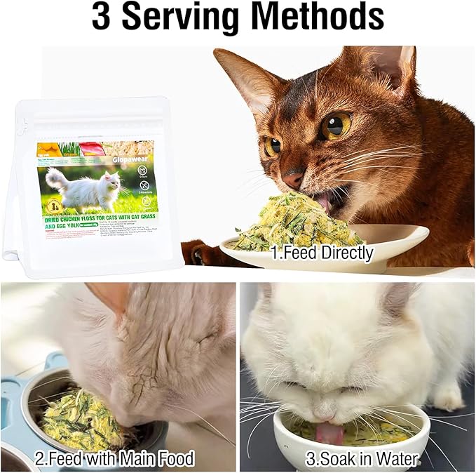 Freeze Drying Cat Grass Treats with Chicken & Egg Yolk - Natural Hairball Relief Snacks for Indoor Cats & Kittens, Healthy Digestive Support, 2.3 oz