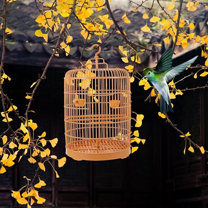 Plastic Hanging Bird Cage Round Dome Top Small Vintage Plastic Birdcage for Parakeets and Cockatiels Indoor Outdoor Pet Bird Cage and Travel