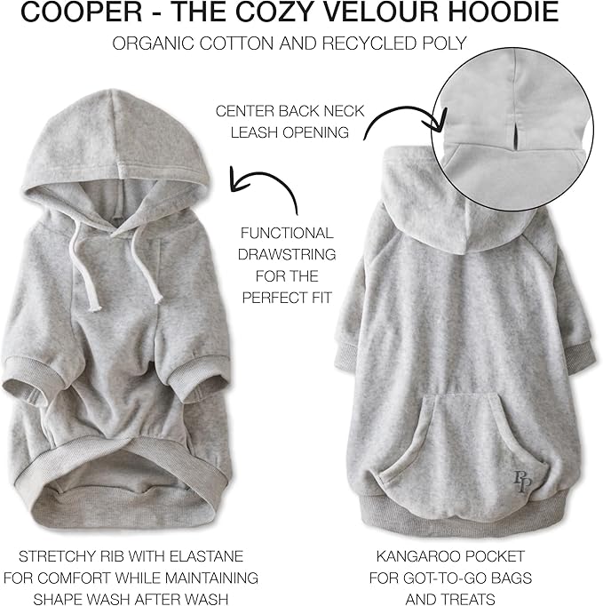 Pet Passion Cooper II Organic Cotton Velour Dog Hoodie Pet Coat for Small, Medium and Large Dogs, Light Heather Gray, XX-Small (4-7 lbs)