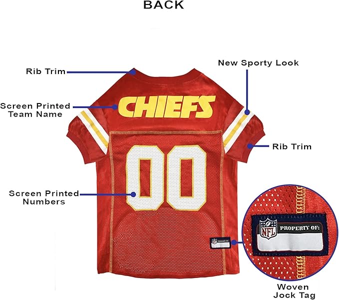 Pets First Kansas City Chiefs NFL Mesh Pet Jersey, Small, Multi-Color