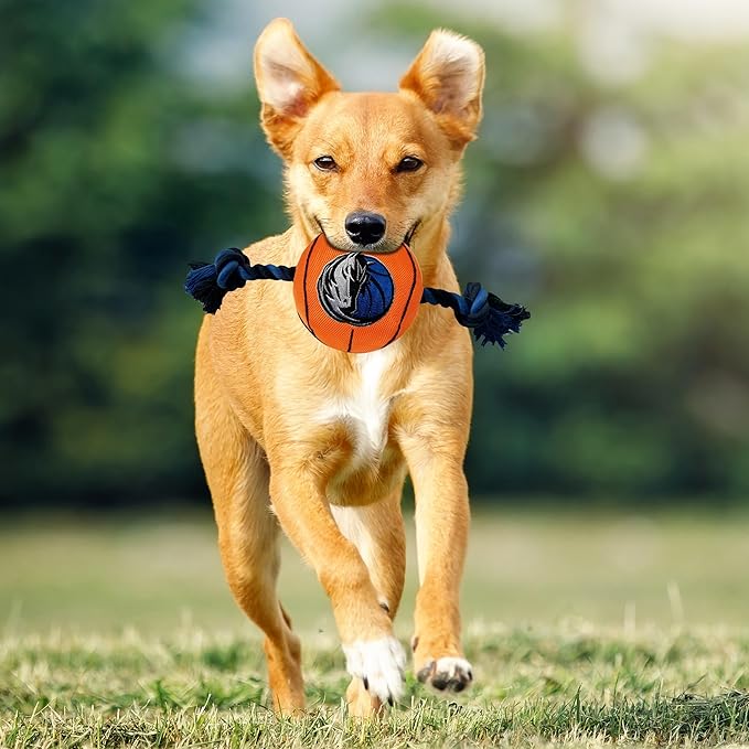 Pets First NBA Dallas Mavericks Basketball Toy. - Tough Nylon Pet Toy with Tug Ropes & Inner Squeaker, One Size, MAV-3105