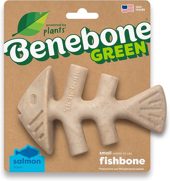 Benebone Green: Plant-Based Real Salmon Fishbone Dog Chew Toy for Small Dogs, Dog Bones for Moderate Chewers, Made in USA
