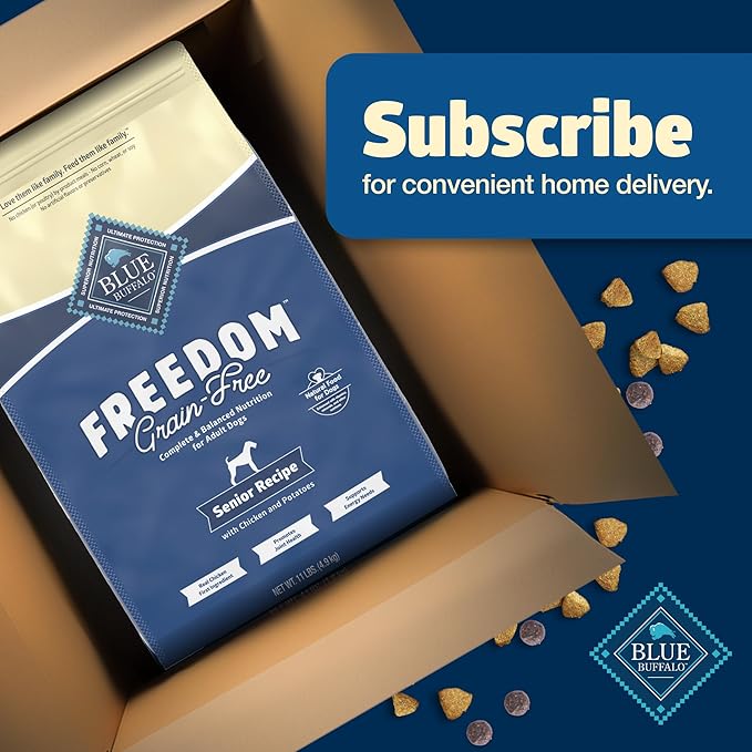 Blue Buffalo Freedom Grain-Free Senior Dry Dog Food, Provides Energy to Stay Active, Made in the USA with Natural Ingredients, Chicken & Potatoes, 11-lb Bag
