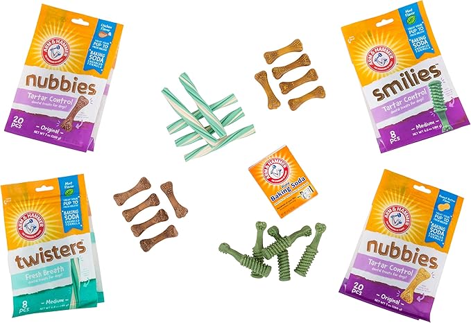 Arm & Hammer for Pets Nubbies Dental Treats - Baking Soda & Calcium Dog Dental Chews, Nubbed Texture Helps Scrub Plaque & Tartar While Chewing, Chicken Flavor, 20 Count, 7 Ounce - 4 Pack