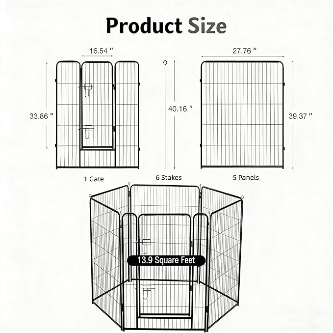 Simple Deluxe Dog Playpen Outdoor Indoor, 40 Inch 6 Panels Dog Fence for Small Dogs Puppy, Perfect Dog Pen for Camping, Yard, RV, Garden Fence, Black