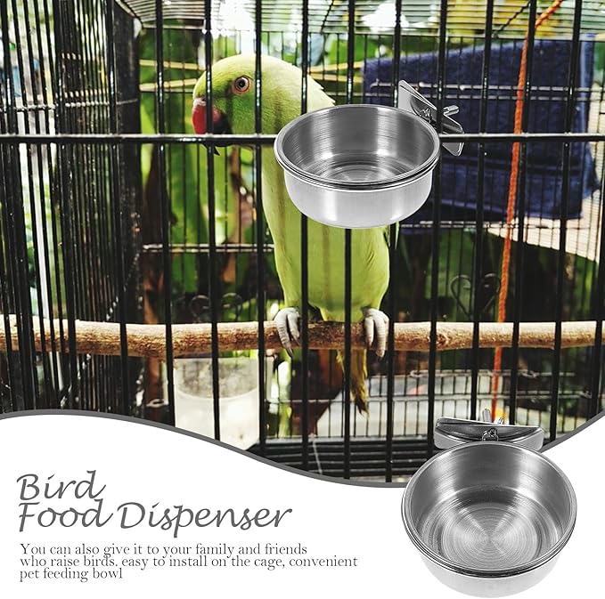 Abaodam 3pcs Stainless Steel Parrot Food Bowls with Water Cups, Small 10cm Feeding Basin Set for Bird Cage, Cockatiels Feeder and Bird Water Holder Accessory