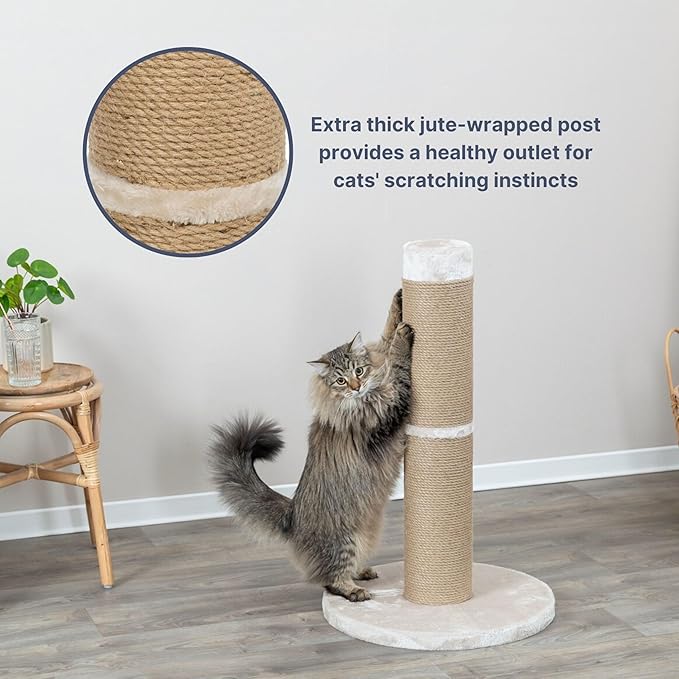 TRIXIE Rue 31.5-in XXL Cat Scratching Post, Thick Indoor Jute Cat Furniture, Plush Base, Beige