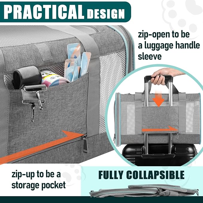 GAPZER Pet Carrier for Large Cats 20 lbs+ / Soft Sided Small Dog Travel Carriers Top Load/Collapsible Carrier Bag for Big Cat / 2 Kittens Sturdy Transport Carriers Long Trips/Medium Cats 15 pounds