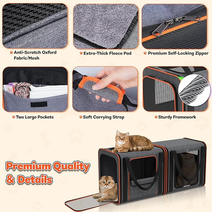 Cat Carrier Bag Large for Travel: 2-in-1 Cat Carrier Soft with Litter Box 34x13x16in Secure The Car Seat for 2 Cats Travelling Design Long Trips Ride
