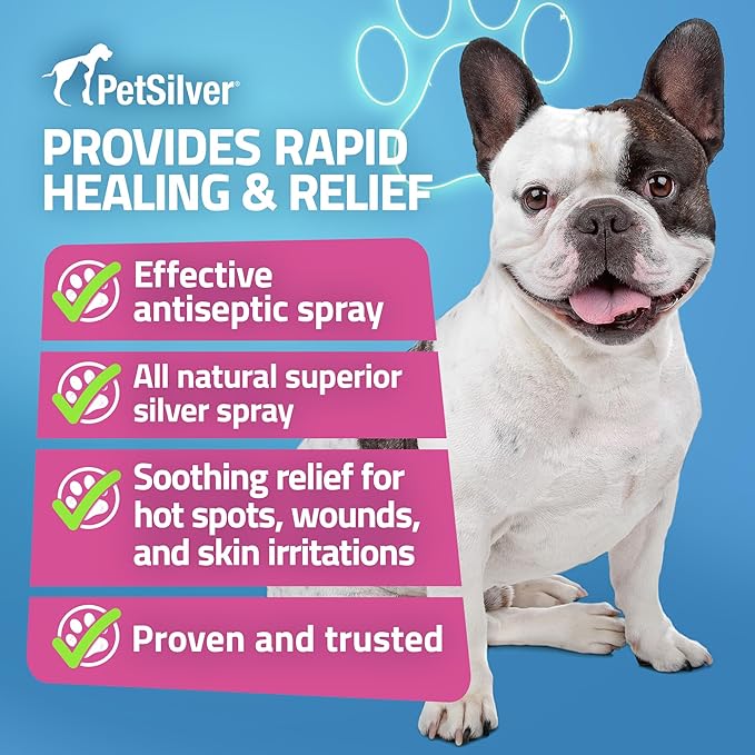 PetSilver Wound & Skin Spray - Dog Wound Spray, Hot Spot, Allergy Relief for Dogs, Itch Spray for Cats - Natural Skin Soother - Chelated Silver, Superior to Colloidal Silver - Made in USA - 8 fl oz