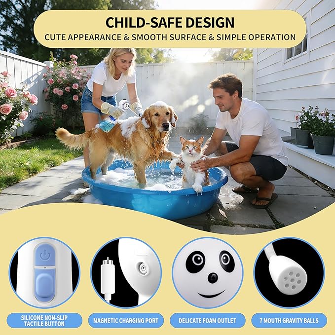 Electric Foaming Shampoo Dispenser for Dog&Cat Bath, Newly Upgraded Magnetic Rechargeable/Includes an Extra Charging Cable 2 Total, Automatic Foam Soap Sprayer for Multi-Surface Cleaning-Kitchen/Bath
