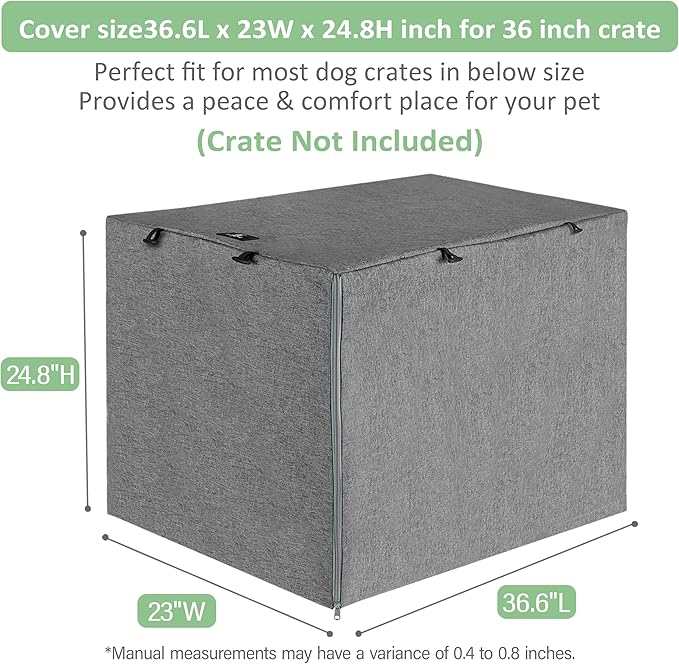 X-ZONE PET Double Door Dog Crate Cover - Polyester Pet Kennel Cover (Fits 24 30 36 42 48 inches Wire Crate) (36 Inch, Grey)