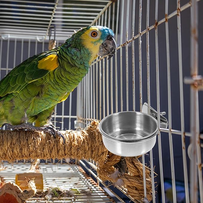 Abaodam 3pcs Stainless Steel Parrot Food Bowls with Water Cups, Small 10cm Feeding Basin Set for Bird Cage, Cockatiels Feeder and Bird Water Holder Accessory