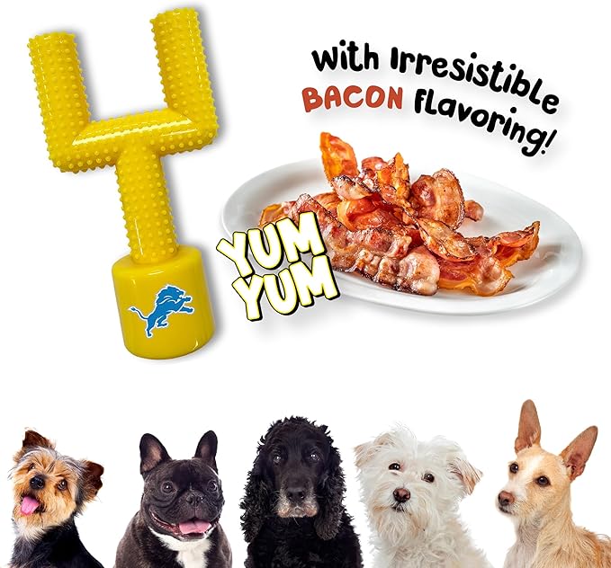 NFL Detroit Lions Mega- Chew Hard Nylon Bacon-Flavored Dog Bone Football Goal Post Chew Toy. Interactive Tasty Fun Dog Chew Toy. Indestructible Strong and Durable Pet Chew Toy. Extra Tough Dog Toys