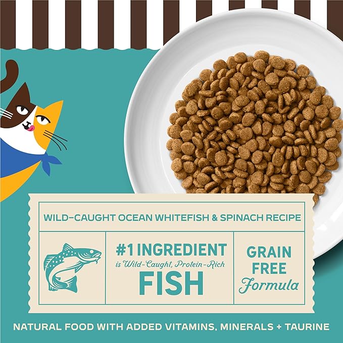 Merrick Purrfect Bistro Grain Free Wild-Caught Ocean Whitefish and Spinach Recipe Natural Dry Cat Food for Adult Cats, High Protein, Outdoor or Indoor Cat Food - 4 lb. Bag