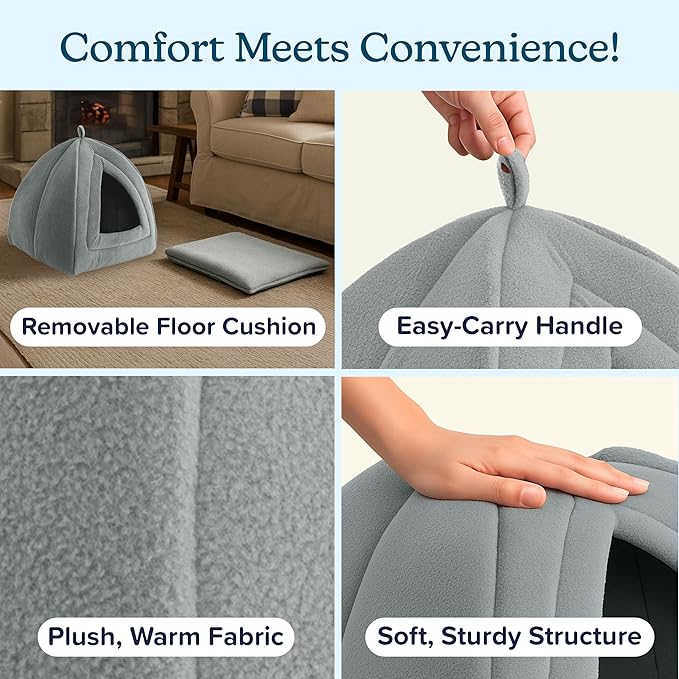 PETMAKER Indoor Cat House with Removable Foam Cushion for Cats, Kittens, Small Dogs & Small Pets, Plush Pet Bed Crate Tent Hideaway with Cozy Soft Interior, Gray Small Animal Sleep & Rest Space
