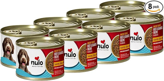 Nulo Ancient Grains Savory Stew with Whole Ingredients Puppy & Dog Food, Beef and Seabass in Broth, 6.0 Ounce, 8 Cans