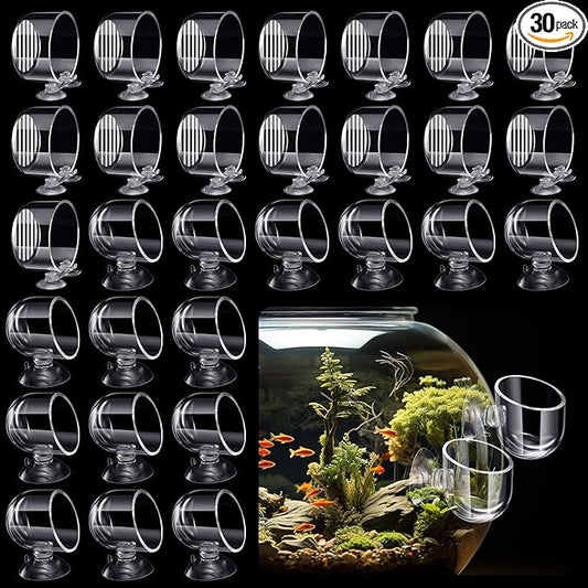 CroBlissful 30 Pack Aquatic Plant Cups with Hole Acrylic Aquatic Plant Pot with Suction Cups Transparent Suction Cup Planter Fish Tank Plant Holder for Aquarium Aquascape Decoration, 2 Styles