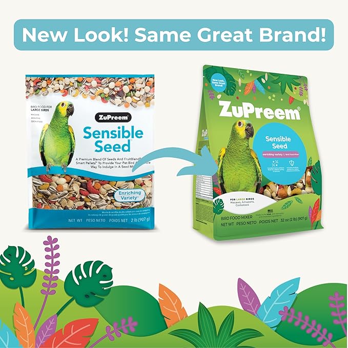 ZuPreem Sensible Seed Bird Food, Amazon, Cockatoo, Macaw, Bird Seed and Pellets Blend, ZuPreem Feed Mixer Topper, Enriching Variety, Made in USA, Macaw Food, (Large, 2 lb bag)