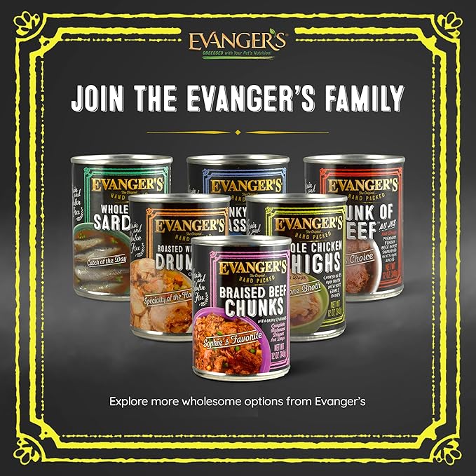 Evanger's Heritage Classics Whole Chicken Thighs Dog Food – 12 Count, 12 oz Each – Grain & Gluten Free, Single-Source Protein in Bone Broth – Protein Rotation Diet, Dry Food Topper