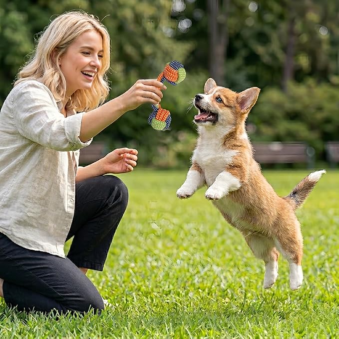 Cotton Rope Dog/Cat Toy, Handmade Braided Dumbbell Style Crew Toy, Multicolor Chew Toy for Dogs/Cats, Tough Dental Knot (1-Piece Set)