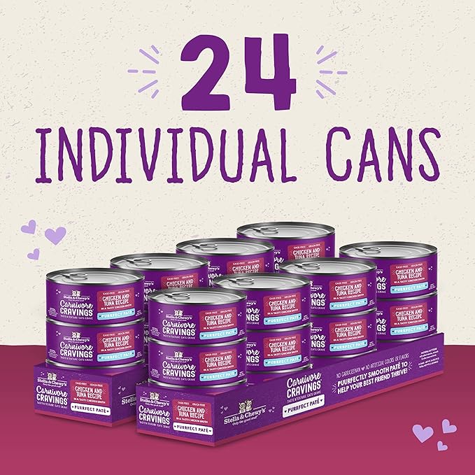 Stella & Chewy's Carnivore Cravings Purrfect Paté - Premium Grain-Free Wet Cat Food - Chicken & Tuna Recipe - High Protein with Bone Broth - Perfect for Picky Eaters - 5.2oz Cans (24 Pack)