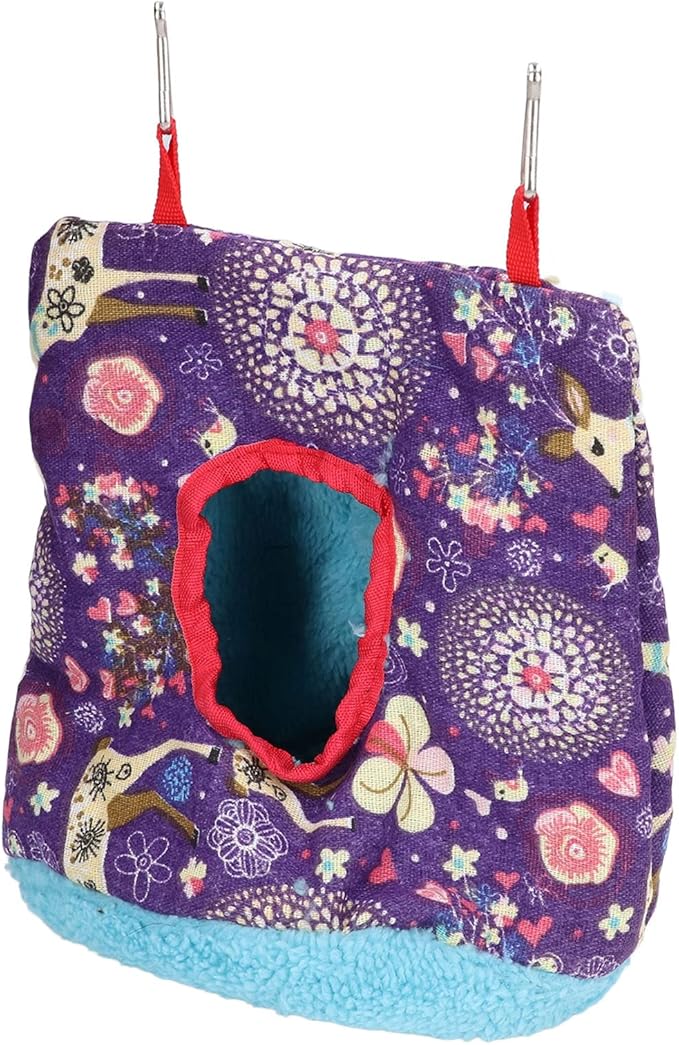 Warm Bird Hammock Soft Plush Foldable Hanging for Parrots Parakeets, Easy to Bird Cage Accessory with Hook Design, Multi Functional Pet Bird Toy Sleeping Place