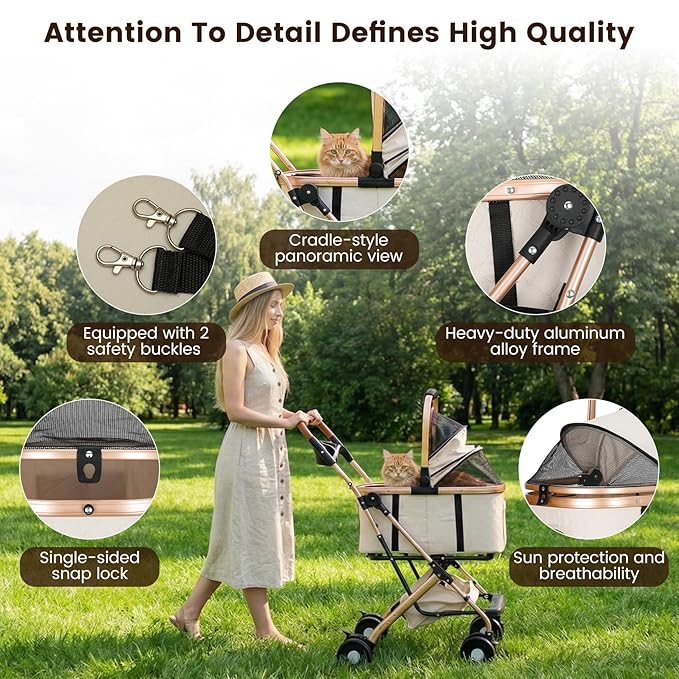 Dog Stroller for Small & Medium Dogs & Cats, Foldable Pet Stroller Wagon Carries Up to 44 lbs, Dog Wagon with Storage Basket and Cup Holders, Plus a Removable Portable Pet Carrier