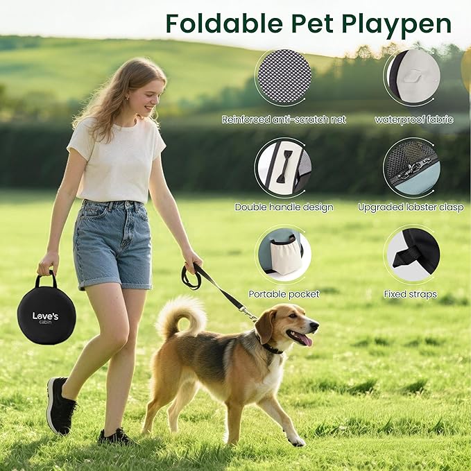 Love's cabin Pet Puppy Dog Playpen, Medium Dog Tent Crates Cage Indoor/Outdoor, Portable Exercise Playpen for Cat, Foldable Pop Up Dog Kennel Playpen with Carring Case (M, Gray Green)
