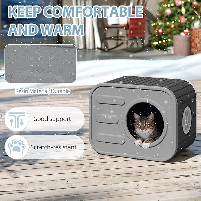 Feral Outdoor Cat House Weatherproof, Insualted Cat Houses for Outdoor Indoor Cats with Camera-Shaped Design, Sturdy Resin Outside Cat Shelter, Easy to Assemble