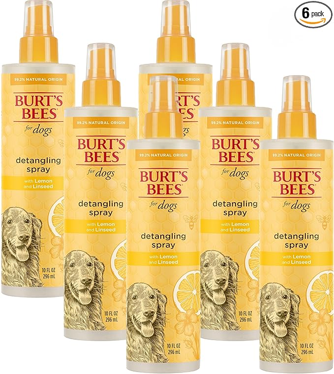 Burt's Bees for Pets Dog Detangling Spray, Natural Leave-In Coat Detangler & Dog Deodorizing Grooming Spray with Lemon, pH Balanced for Dogs, Paraben & Sulfate Free, 10 Fl Oz - 6 Pack