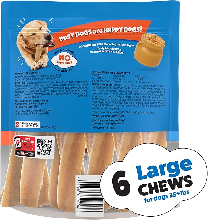 Purina Busy Bone Adult Dog Chew Bone Treats, Peanut Butter - 6 ct. Pouch