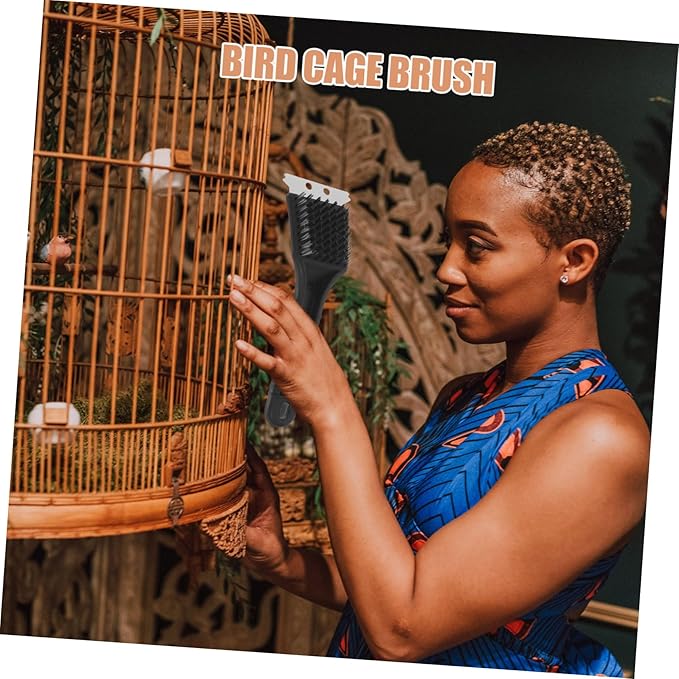 balacoo Multi-Function Birdcage Cleaning Tool Long Handle Brush Stainless Steel Birdcage Maintenance for Birds Parrots