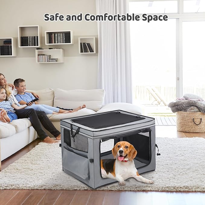 Portable Dog Crate Soft Dog Crate 22",30",36",42" Foldable Basic Dog Crates Easy Set-up, Light, Sturdy, Comfy，Collapsible Crate for Home and Travel (30Inch)