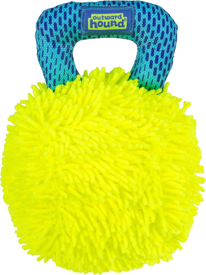 Outward Hound FlyFetch Giggle Ball Dog Toy, Giggles & Squeaks, Handle for Tug & Fetch, Lightweight, Multiple Textures, All Breeds, 7.3"