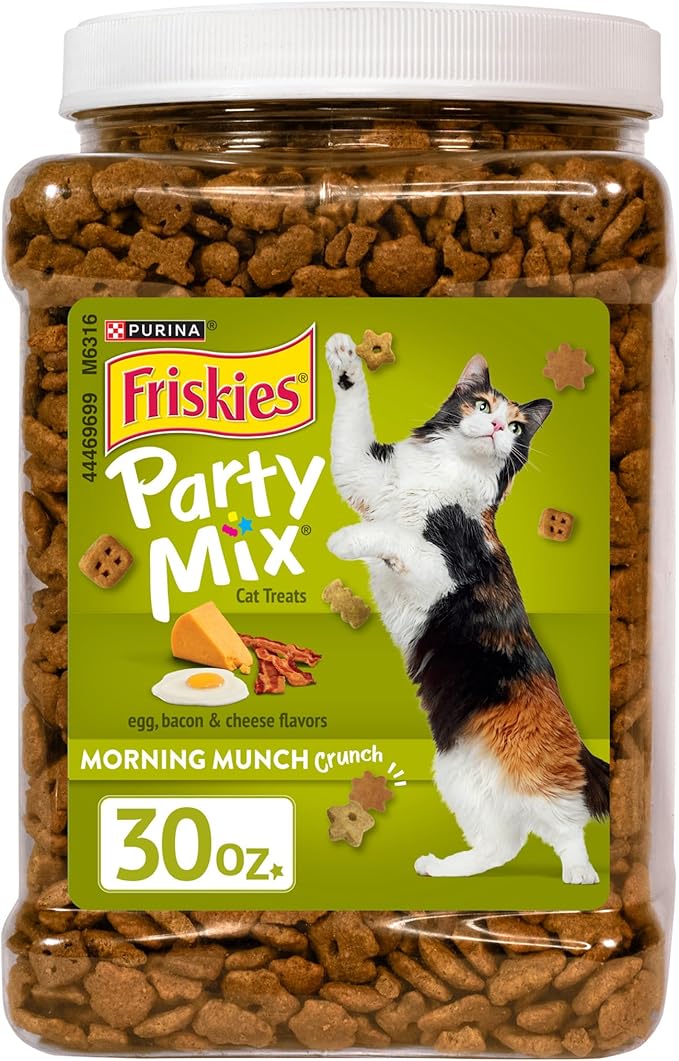 Purina Friskies Party Mix Morning Munch Crunch Egg, Bacon and Cheese Flavors Cat Treats - 30 oz Canister
